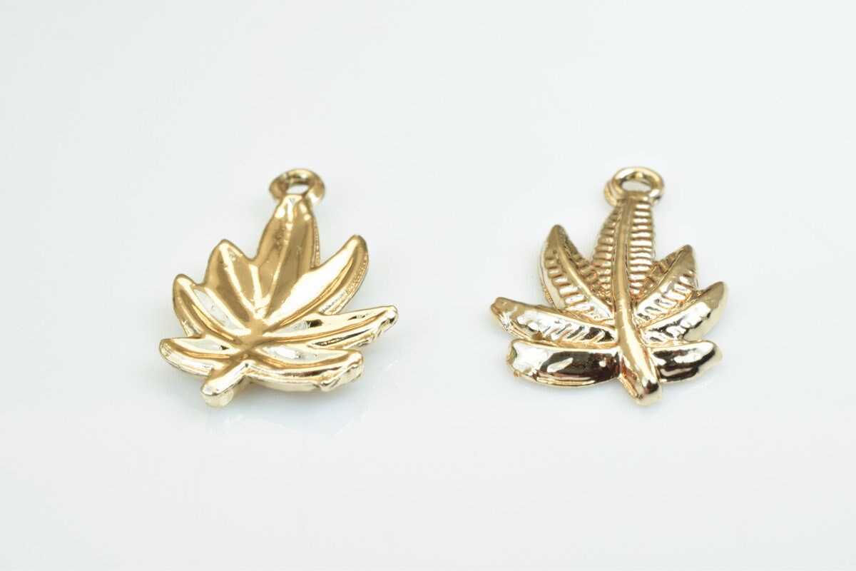 10 PCs Marijuana Leaf Charms Alloy Gold Color Size 23x15mm Jump Ring Size 2mm For Jewelry Making jewelry making supplies -...