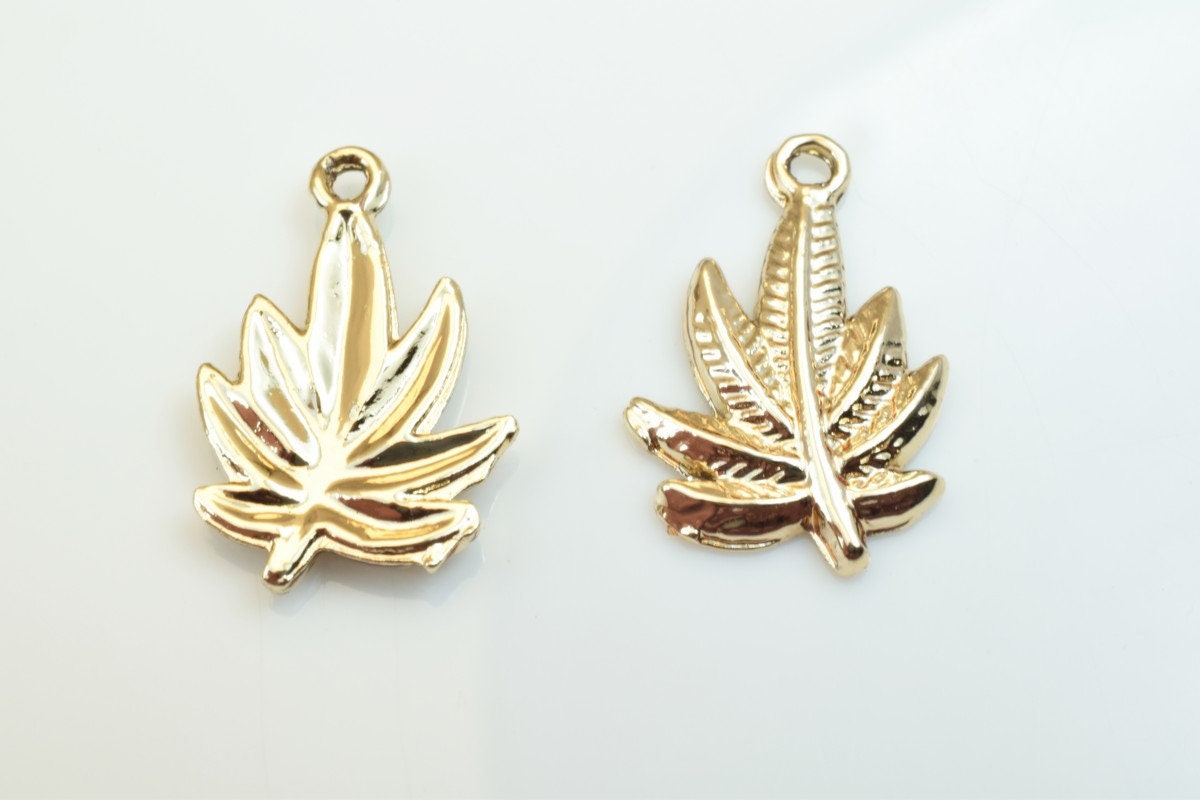 10 PCs Marijuana Leaf Charms Alloy Gold Color Size 23x15mm Jump Ring Size 2mm For Jewelry Making jewelry making supplies -...