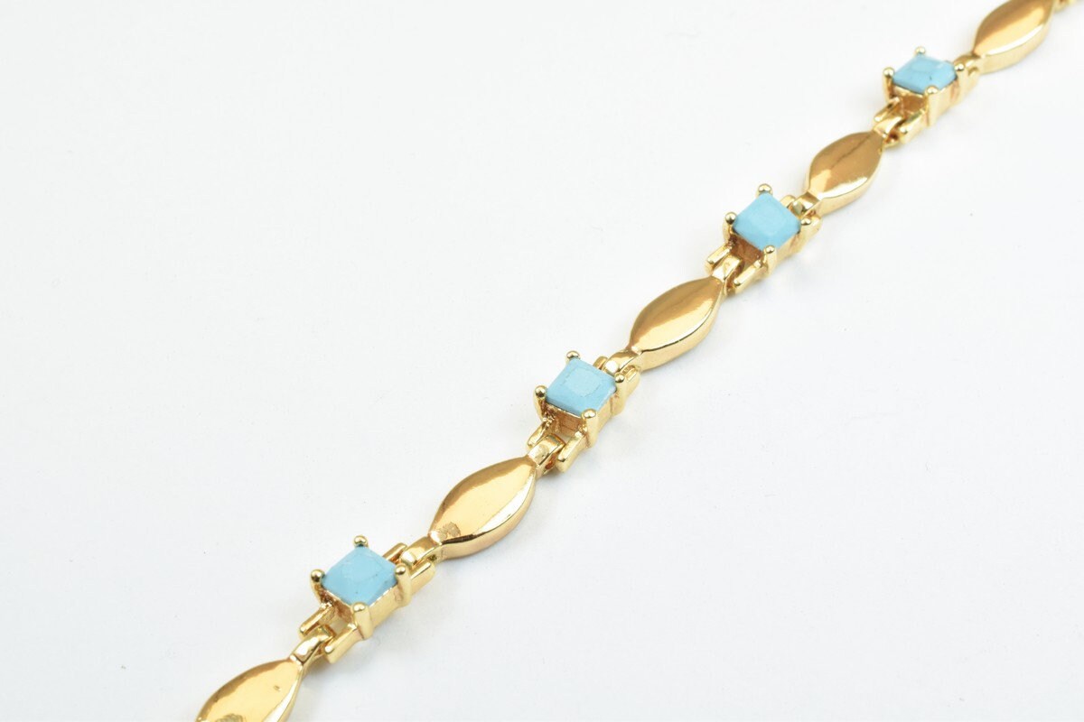 18KGF Gold Filled Chain With Sky Blue stone Length 7" Inch 5mm Width findings for gold filled jewelry making BG23 jewelry...