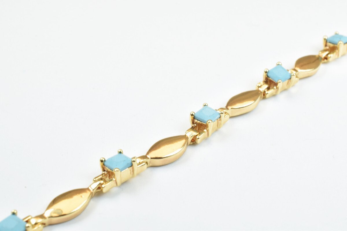 18KGF Gold Filled Chain With Sky Blue stone Length 7" Inch 5mm Width findings for gold filled jewelry making BG23 jewelry...