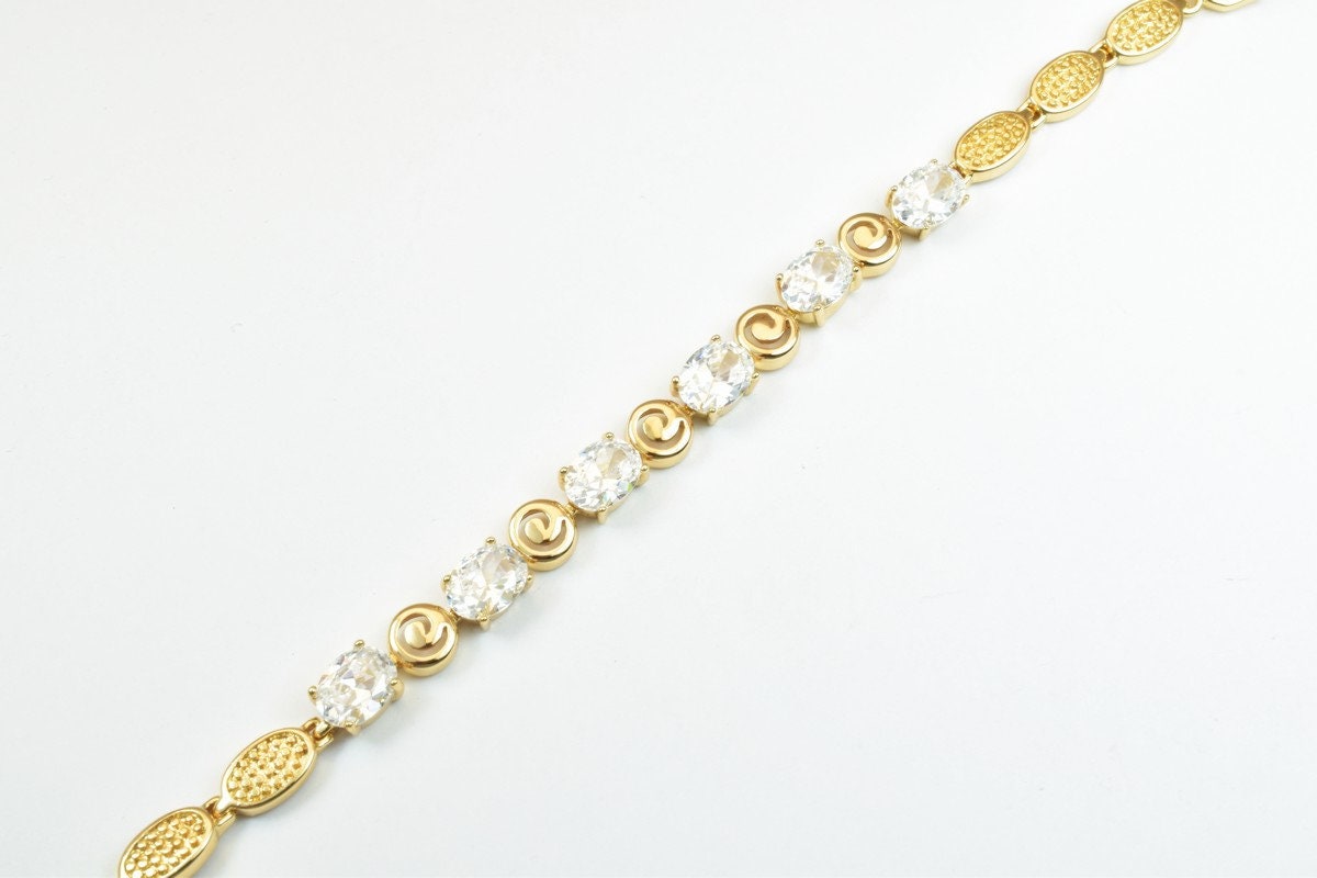 18KGF Gold Filled Chain With Cubic Zirconia Rhinestone Clear Stone Length 6.50" Inch 6.5mm Width finding for gold filled j...