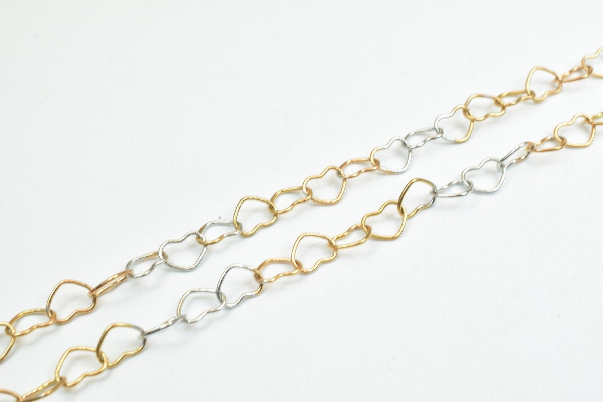 15.25" Inches Electro Plated Gold and Rhodium Plated Chain Heart Size 4.5x6mm Thickness 1mm For Jewelry Making EP1 jewelry...