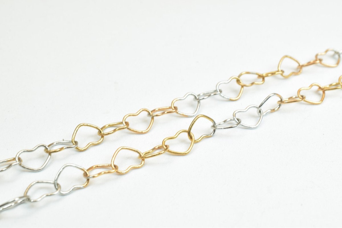 15.25" Inches Electro Plated Gold and Rhodium Plated Chain Heart Size 4.5x6mm Thickness 1mm For Jewelry Making EP1 jewelry...