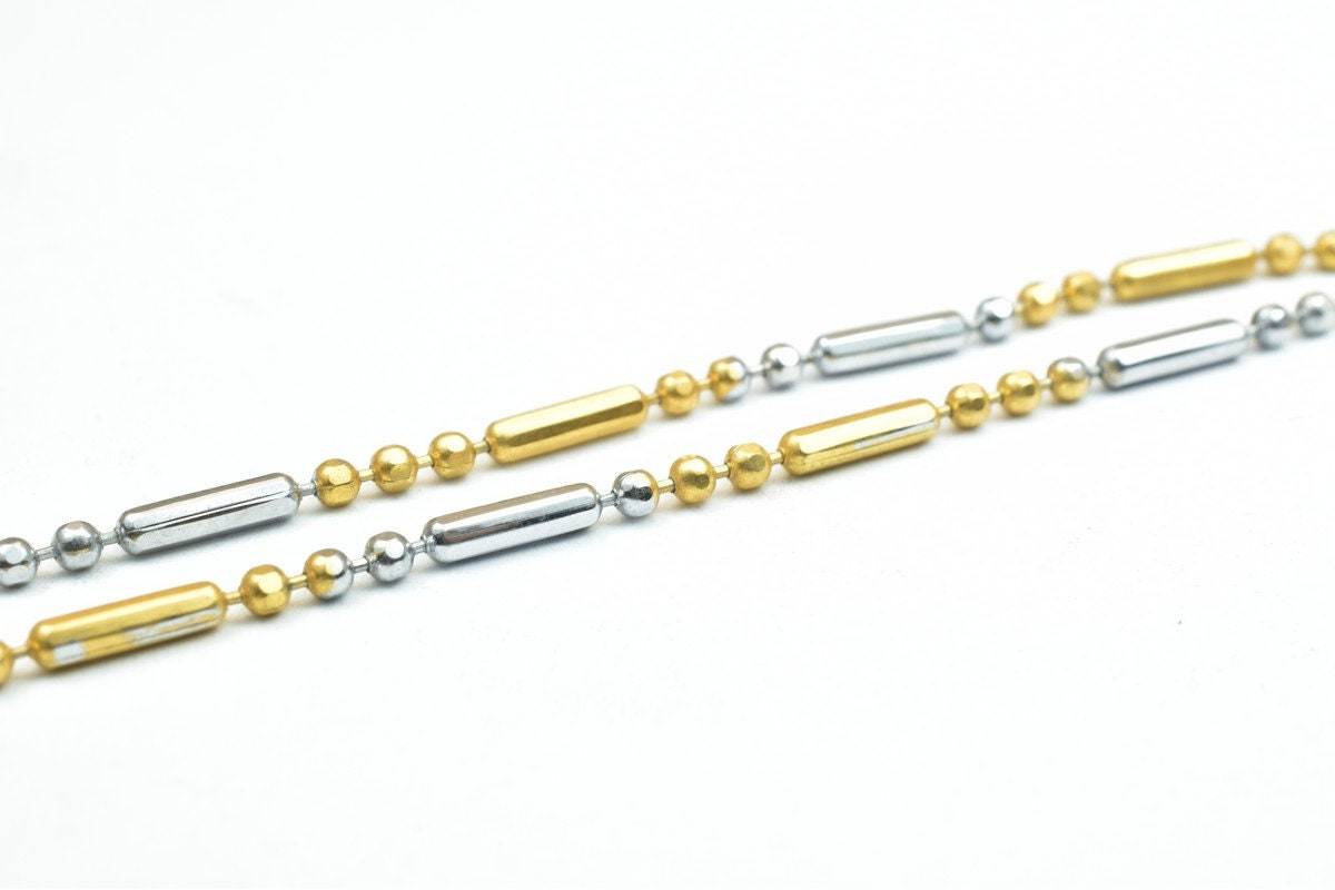 17.25" Inches Electro Plated Gold and Rhodium Plated Chain Ball Chain Bar Size 6x1.5mm Thickness 1.5mm For Jewelry Making...
