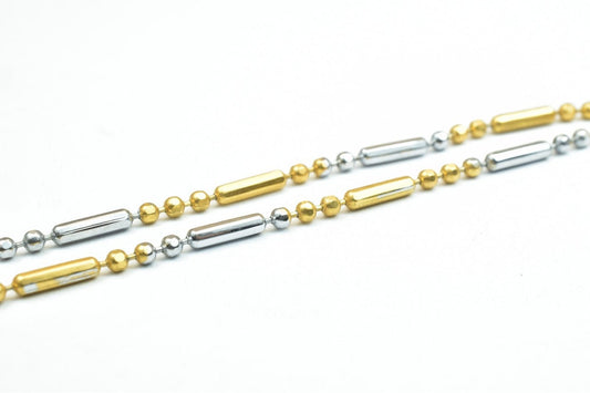 17.25" Inches Electro Plated Gold and Rhodium Plated Chain Ball Chain Bar Size 6x1.5mm Thickness 1.5mm For Jewelry Making...