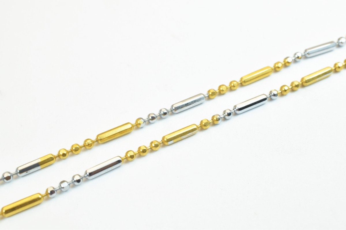17.25" Inches Electro Plated Gold and Rhodium Plated Chain Ball Chain Bar Size 6x1.5mm Thickness 1.5mm For Jewelry Making...
