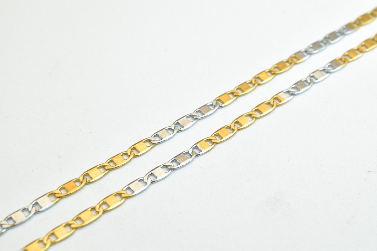 19" Inches Electro Plated Gold and Rhodium Plated Chain Width Size 2mm Thickness 0.5mm For Jewelry Making EP6 jewelry maki...