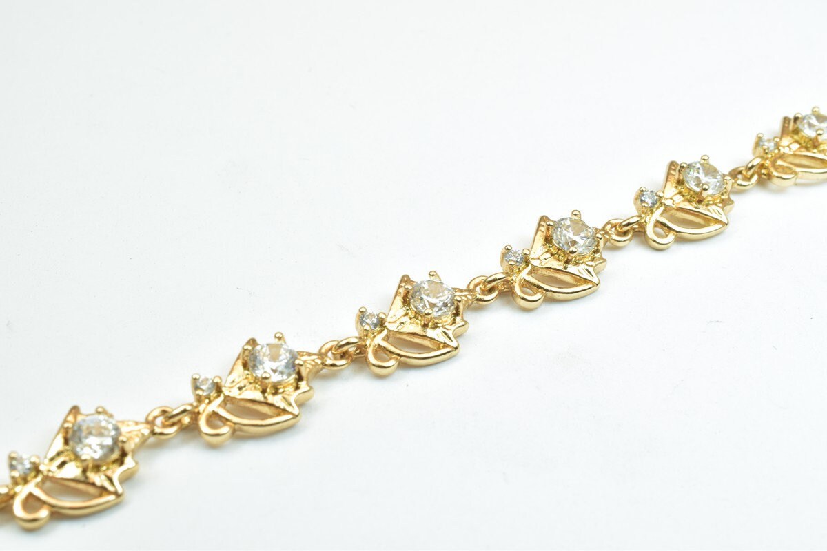 18KGF Gold Filled Chain With Cubic Zirconia Rhinestone Clear Stone Length 6.75" Inch 8.5mm Width finding for gold filled j...