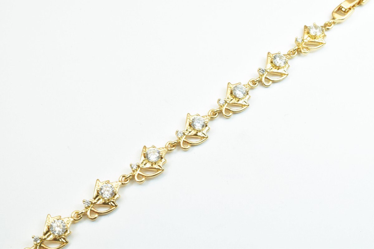 18KGF Gold Filled Chain With Cubic Zirconia Rhinestone Clear Stone Length 6.75" Inch 8.5mm Width finding for gold filled j...