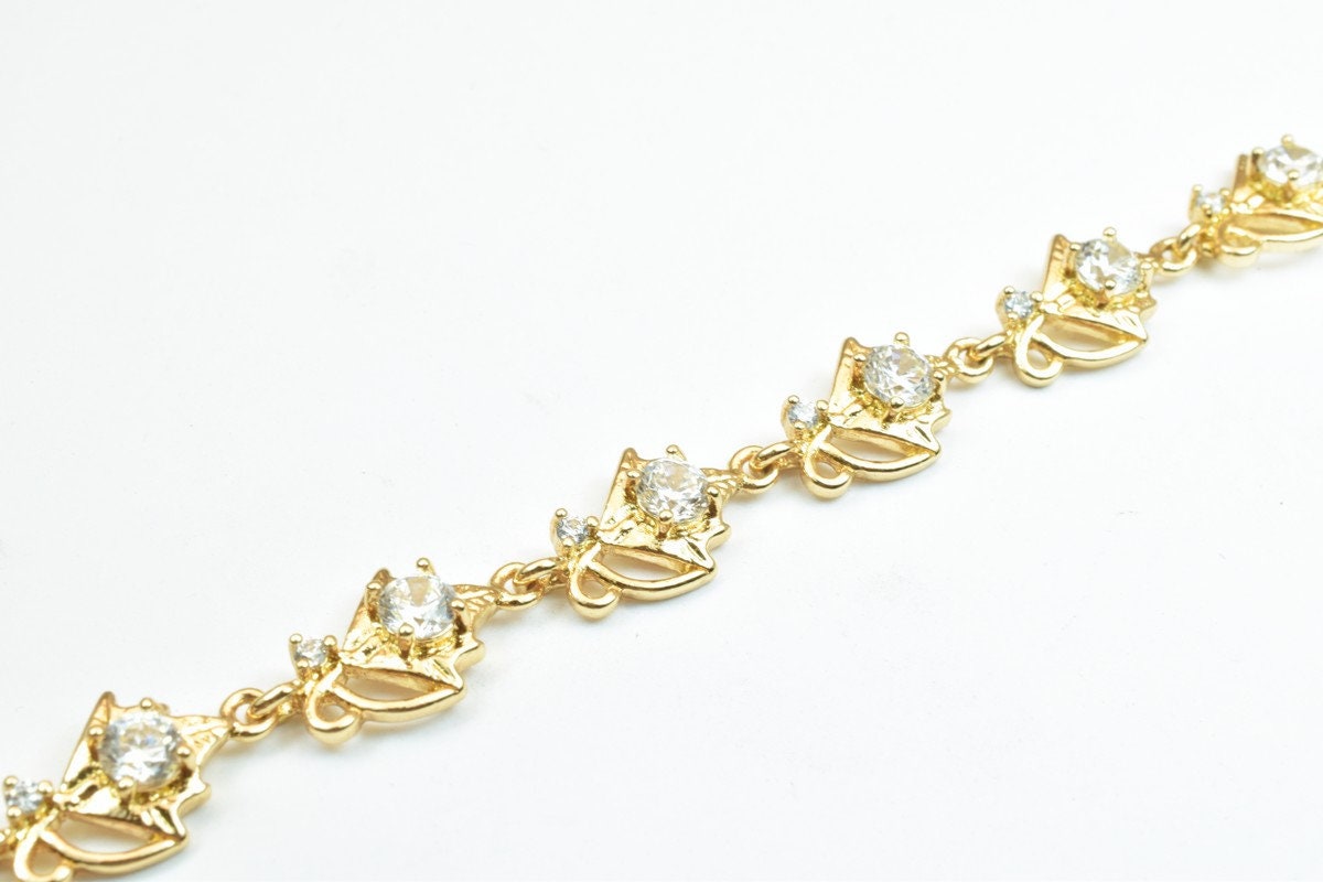 18KGF Gold Filled Chain With Cubic Zirconia Rhinestone Clear Stone Length 6.75" Inch 8.5mm Width finding for gold filled j...