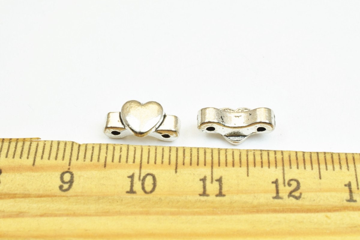 16 PCs Heart Silver Alloy Connector Beads Size 11x6x5mm Hole Size 0.8mm Decorative Design Metal Beads For Jewelry Making j...