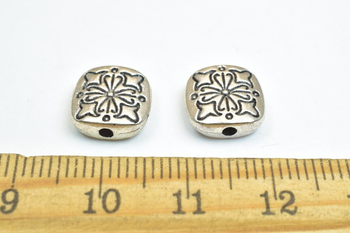 10 PCs Cross Silver Alloy Square Connector Beads Size 10x10mm Hole Size 1mm Decorative Design Metal Beads For Jewelry Maki...