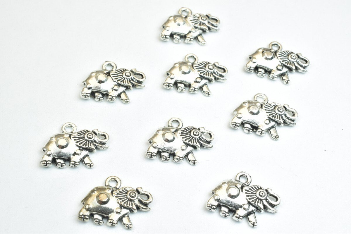 18 PCs Elephant Animal Antique Silver/Antique Green/Gold Alloy Charm Beads Size 16x12mm Jump Ring Size 1.5mm For Jewelry M...