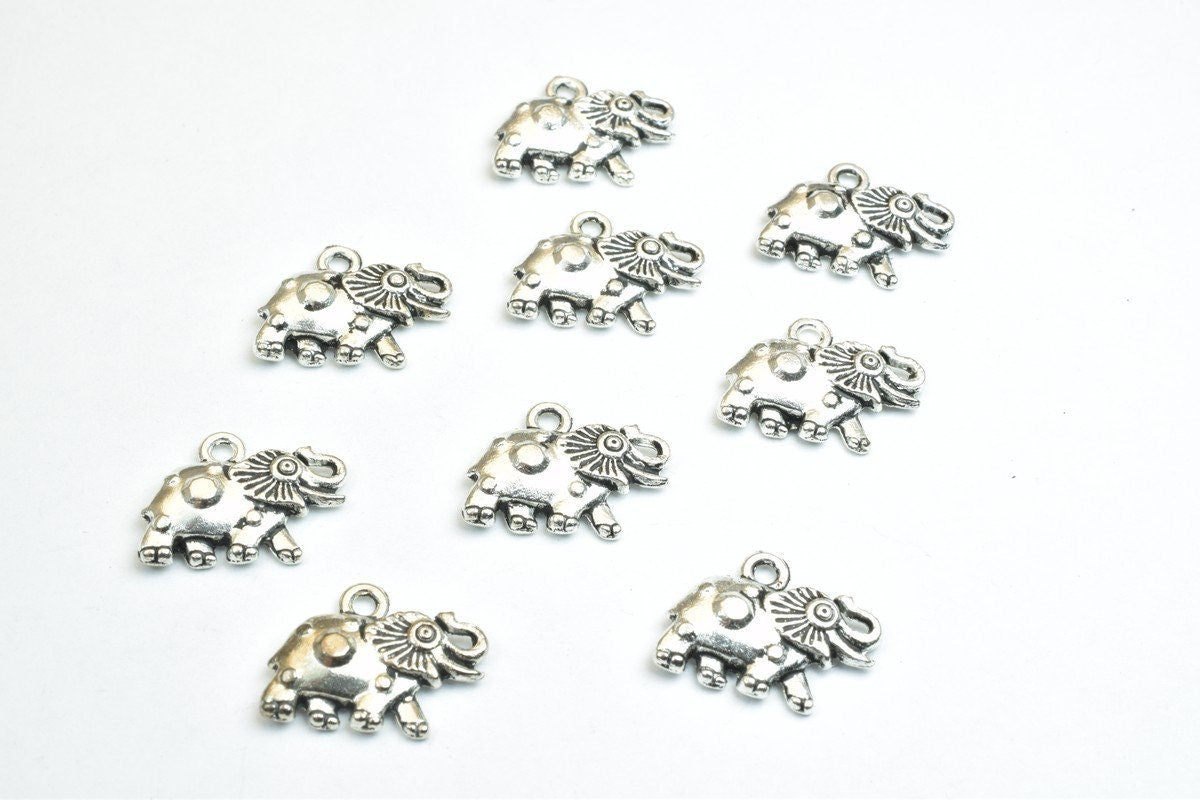 18 PCs Elephant Animal Antique Silver/Antique Green/Gold Alloy Charm Beads Size 16x12mm Jump Ring Size 1.5mm For Jewelry M...
