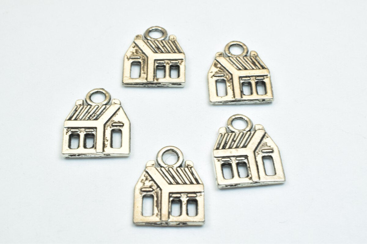 10 PCs House Charm Gold/Antique Silver/Antique Green Alloy Charm Size 17x13.5mm Decorative Design Beads 3mm JumpRing Size...