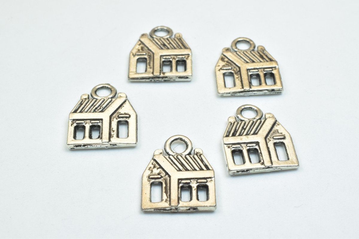 10 PCs House Charm Gold/Antique Silver/Antique Green Alloy Charm Size 17x13.5mm Decorative Design Beads 3mm JumpRing Size...