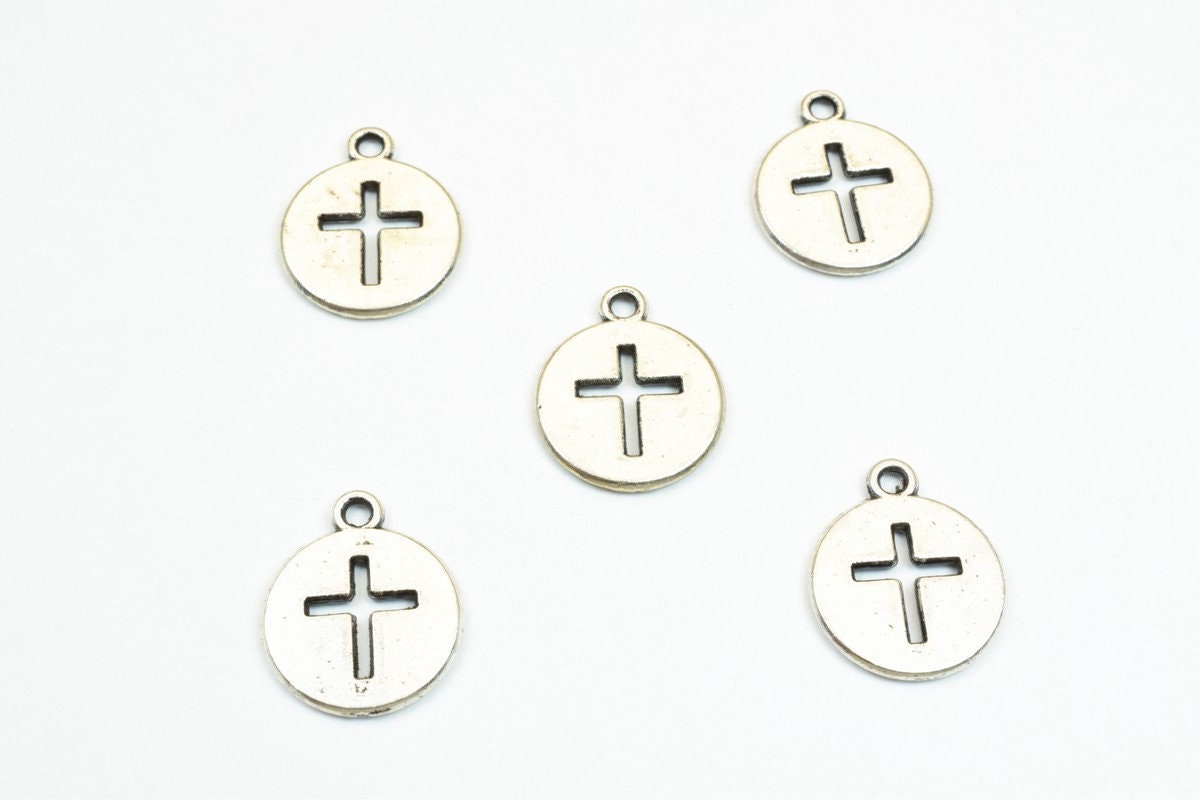 10 PCs Cross Alloy Charm Antique Silver Beads Size 15mm Jump Ring Size 1.5mm Decorative Design Beads For Jewelry Making je...