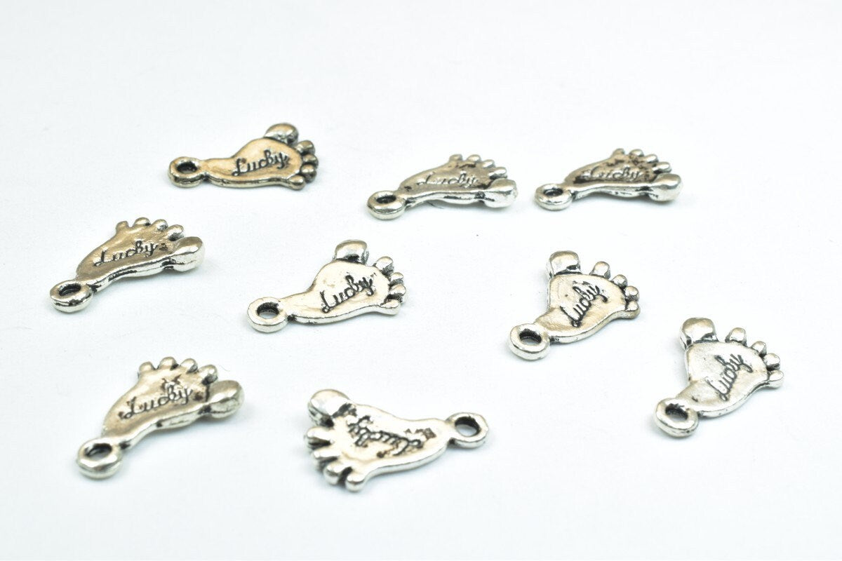 18 PCs Lucky Foot Alloy Charm Gold/Antique Silver/Antique Green Beads Size 16x11mm JumpRing Size 1.5mm Decorative Design J...