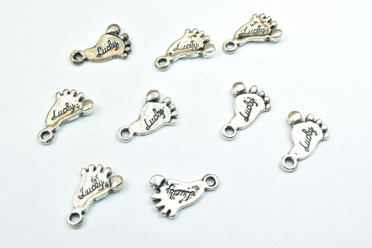 18 PCs Lucky Foot Alloy Charm Gold/Antique Silver/Antique Green Beads Size 16x11mm JumpRing Size 1.5mm Decorative Design J...