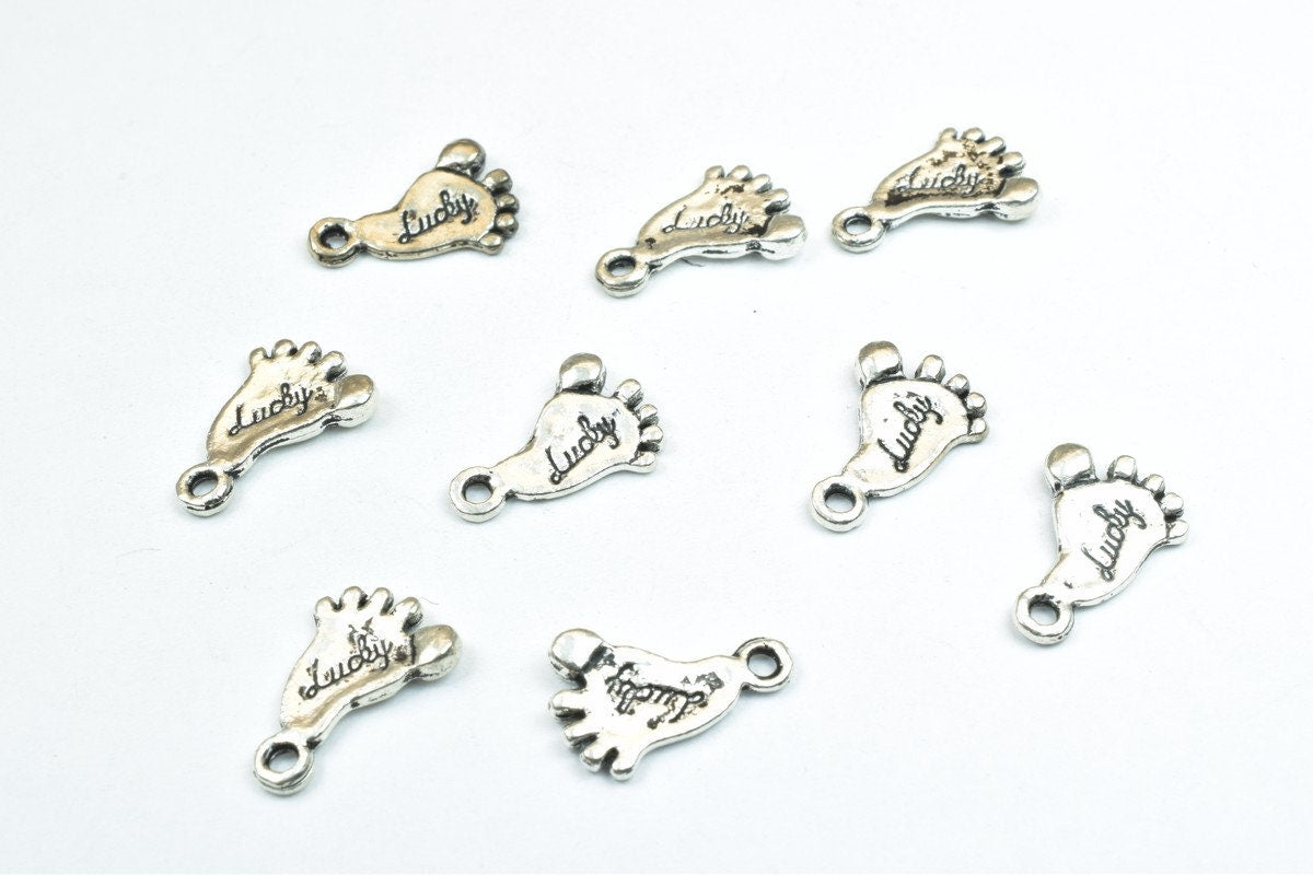 18 PCs Lucky Foot Alloy Charm Gold/Antique Silver/Antique Green Beads Size 16x11mm JumpRing Size 1.5mm Decorative Design J...