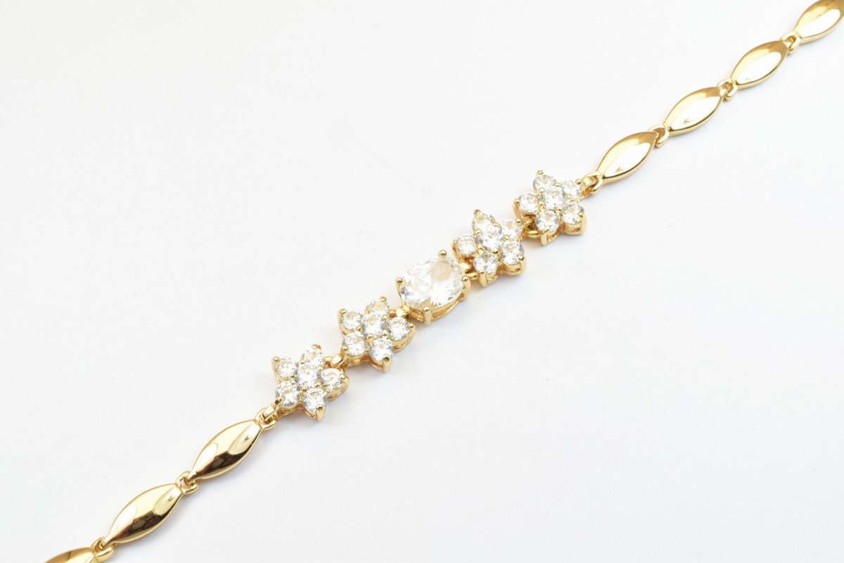 18KGF Gold Filled Chain With Cubic Zirconia Rhinestone Clear Stone Length 6.50" Inch 10mm Width finding for gold filled je...