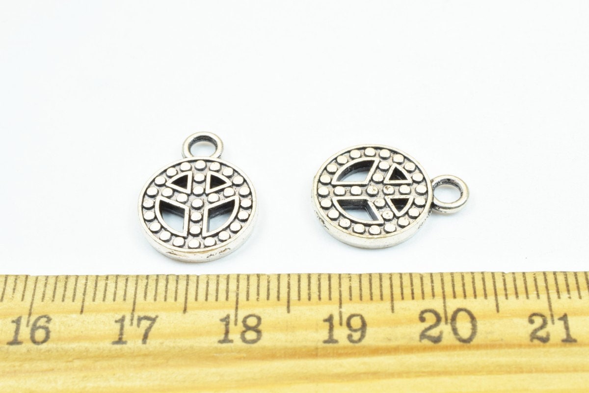 10 PCs Peace Sign Charm Antique Silver Alloy Pendant Size 17x13mm Thickness 2mm Jump Ring 2mm Decorative Design For Jewelr...