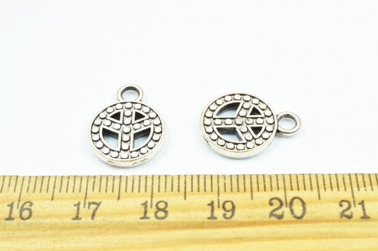 10 PCs Peace Sign Charm Antique Silver Alloy Pendant Size 17x13mm Thickness 2mm Jump Ring 2mm Decorative Design For Jewelr...