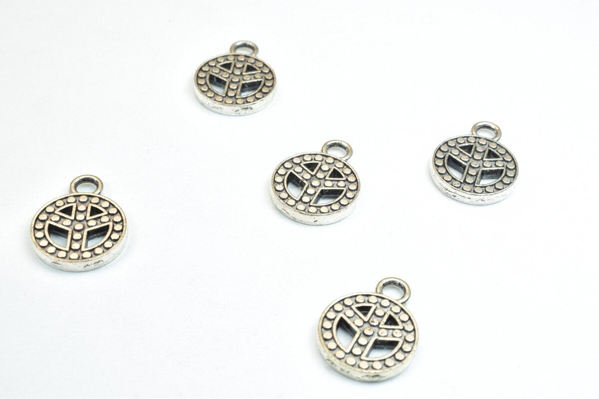 10 PCs Peace Sign Charm Antique Silver Alloy Pendant Size 17x13mm Thickness 2mm Jump Ring 2mm Decorative Design For Jewelr...