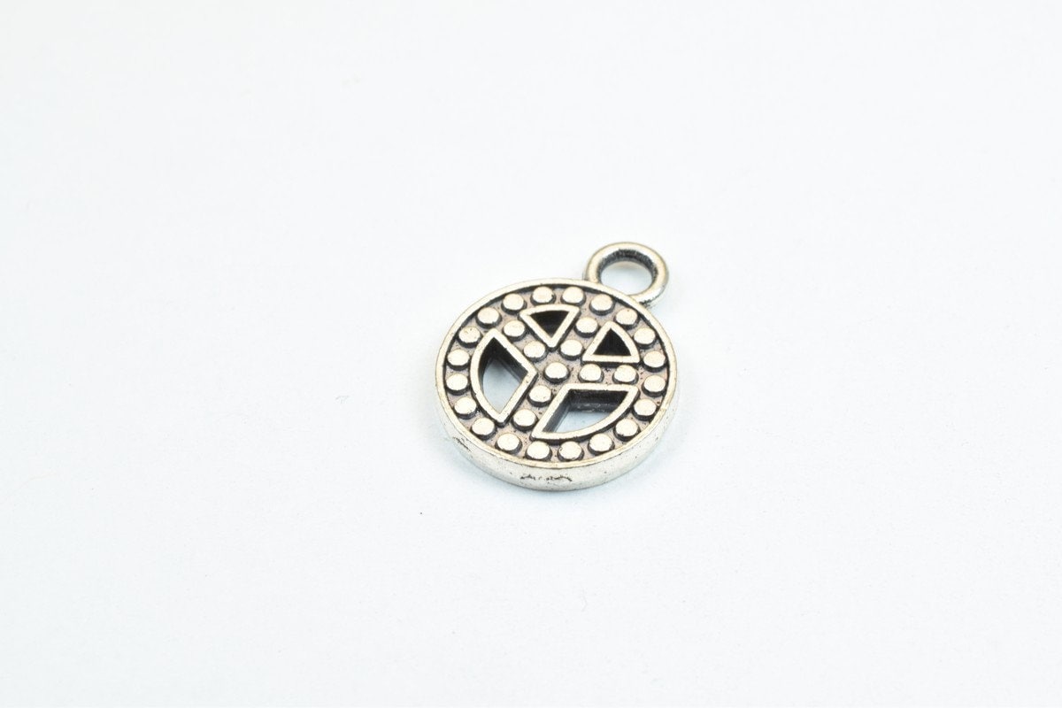 10 PCs Peace Sign Charm Antique Silver Alloy Pendant Size 17x13mm Thickness 2mm Jump Ring 2mm Decorative Design For Jewelr...
