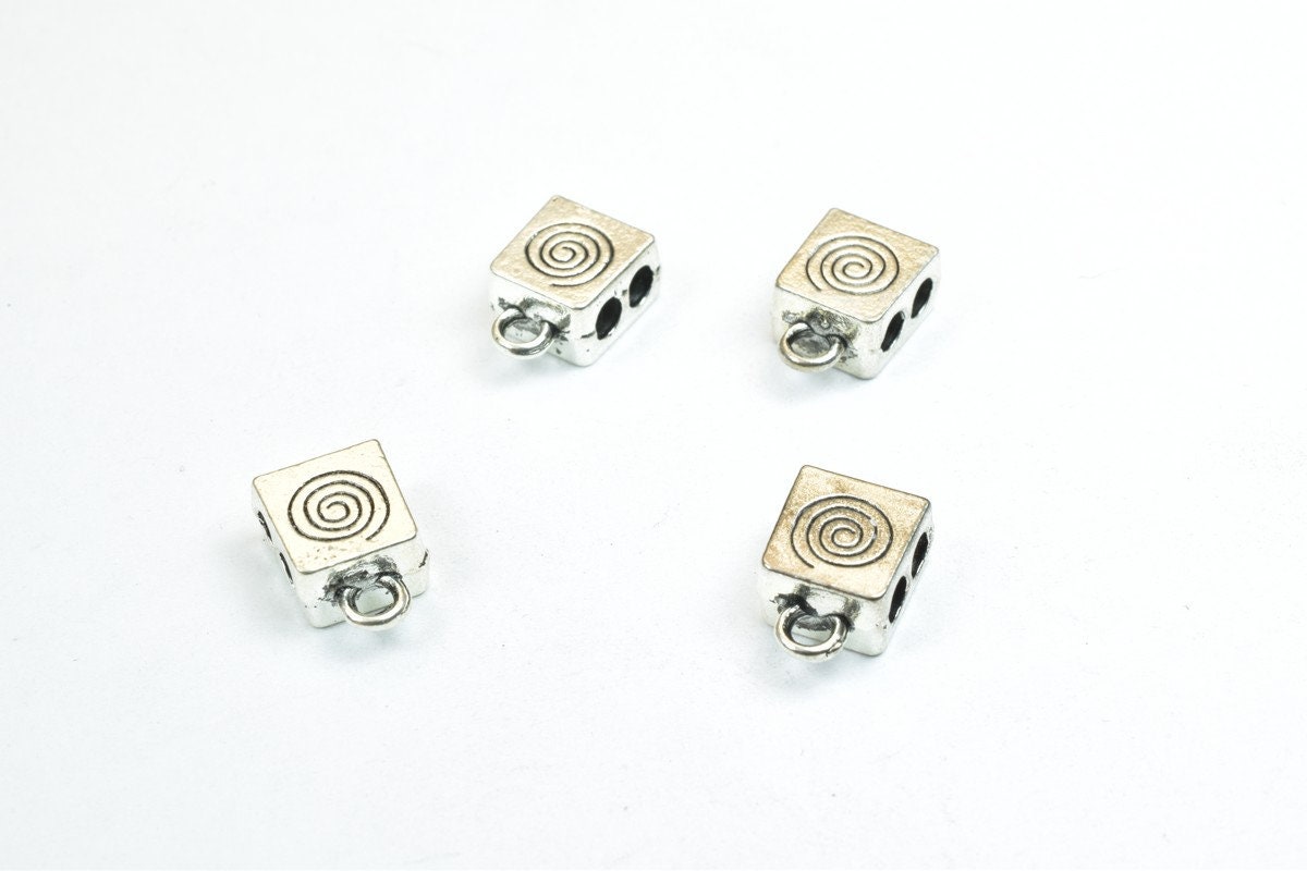 10 PCs Hanger Spacer Charm Connector Beads Antique Green/Antique Silver, 2 Holes, Size 12x8.5mm Thickness 5mm Alloy Metal...