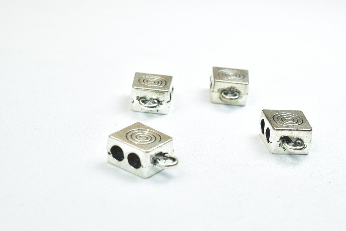 10 PCs Hanger Spacer Charm Connector Beads Antique Green/Antique Silver, 2 Holes, Size 12x8.5mm Thickness 5mm Alloy Metal...