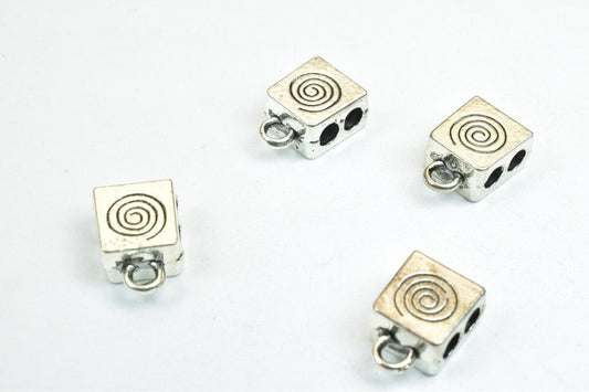 10 PCs Hanger Spacer Charm Connector Beads Antique Green/Antique Silver, 2 Holes, Size 12x8.5mm Thickness 5mm Alloy Metal...