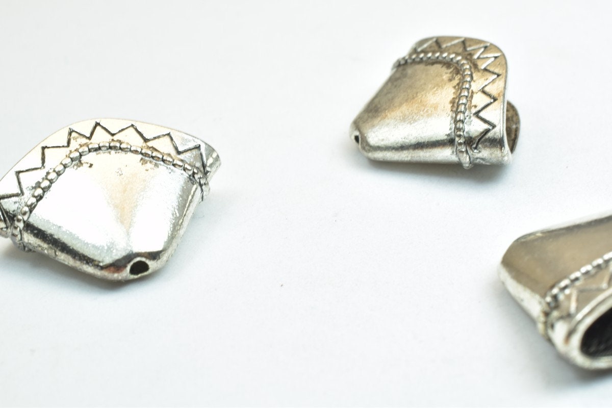 Tassel Beads Cap Jewelry Making Findings: Antique Silver Green Gold Alloy (17.5x23mm, 8mm Opening, Pack of 6)