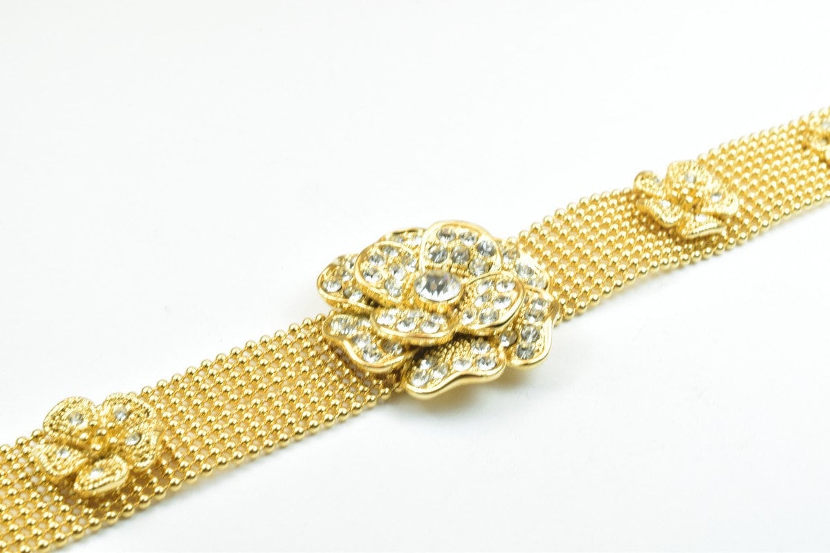 18KGF Gold Filled Chain With Cubic Zirconia Rhinestone Clear Stone Length 7.25" Inch 15mm Width finding for gold filled je...
