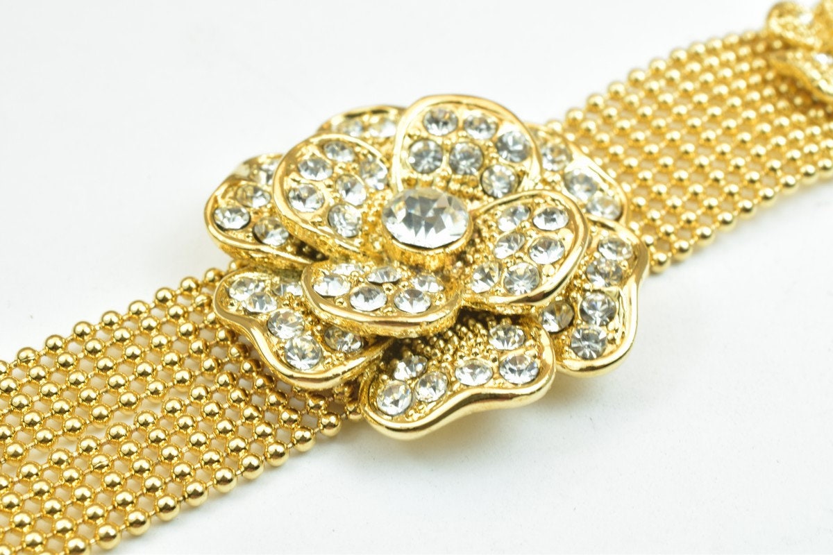 18KGF Gold Filled Chain With Cubic Zirconia Rhinestone Clear Stone Length 7.25" Inch 15mm Width finding for gold filled je...