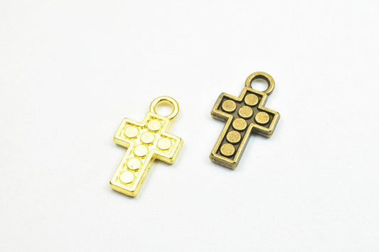14 PCs Cross Charm Pendants Antique Green/Gold Beads Base Metal Alloy Pendant Size 18x10mm Jump Ring Size 2mm For Jewelry...