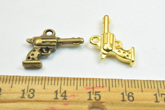 14 PCs Hand Gun Weapons Charm Pendant Antique Green/Gold Beads Base Metal Alloy Pendant Size 20x15mm Jump Ring Size 1.5mm...