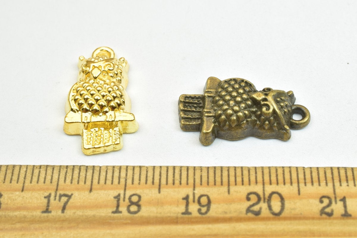 6 PCs Owl Charm Pendant Beads Antique Green/Gold Size 21x12mm Decorative Design Metal Beads 1.5mm JumpRing Opening for Jew...