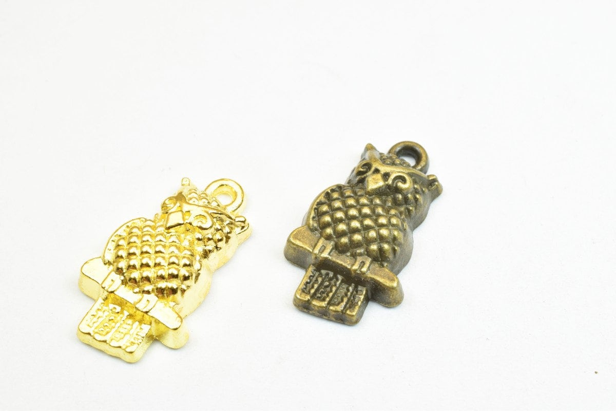 6 PCs Owl Charm Pendant Beads Antique Green/Gold Size 21x12mm Decorative Design Metal Beads 1.5mm JumpRing Opening for Jew...