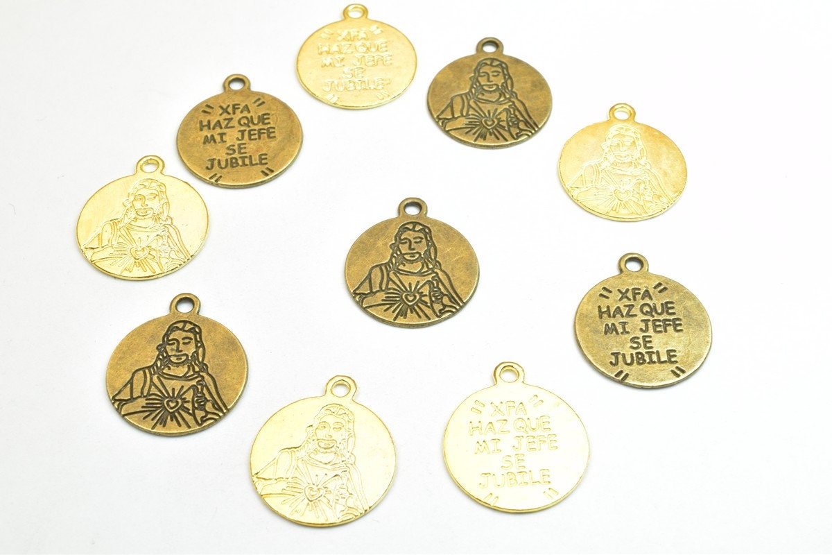 10 PCs Jesus Charm Pendants Bronze/Gold/Silver Beads Base Metal Alloy Pendant Size 21x18mm Jump Ring Size 2mm For Jewelry...