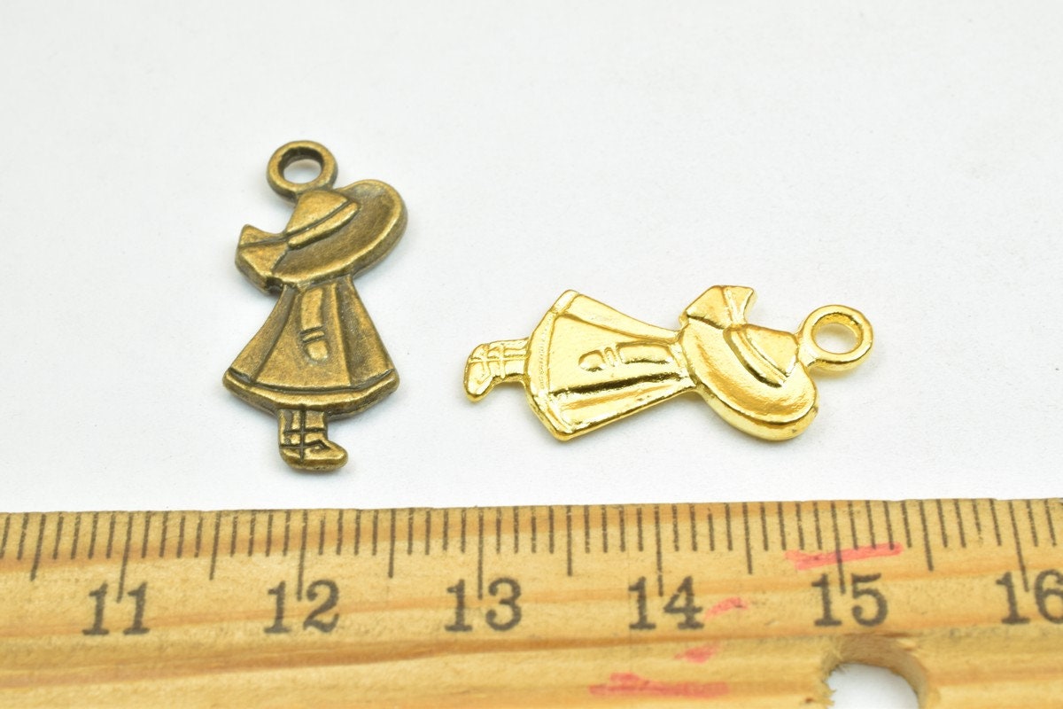 10 PCs Girl Charm Pendants Bronze/Gold/Silver Beads Base Metal Alloy Pendant Size 25x11mm Jump Ring Size 2.5mm For Jewelry...