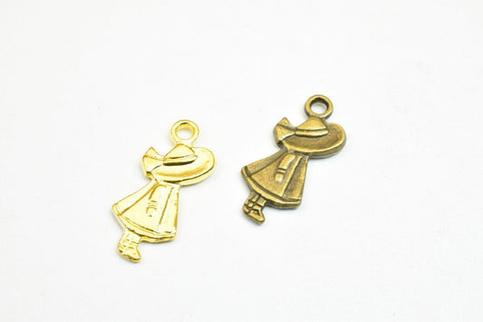 10 PCs Girl Charm Pendants Bronze/Gold/Silver Beads Base Metal Alloy Pendant Size 25x11mm Jump Ring Size 2.5mm For Jewelry...