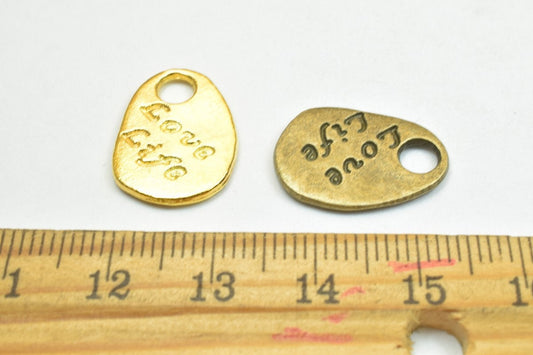 10 PCs Love Life Charm Pendants Antique Green/Gold Beads Metal Alloy Size 19x14mm Jump Ring Size 4mm For Jewelry Making je...