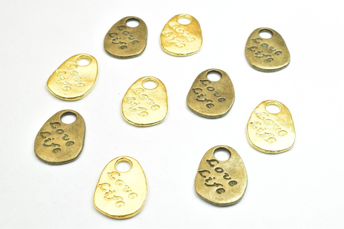 10 PCs Love Life Charm Pendants Antique Green/Gold Beads Metal Alloy Size 19x14mm Jump Ring Size 4mm For Jewelry Making je...