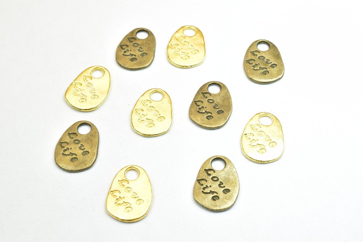 10 PCs Love Life Charm Pendants Antique Green/Gold Beads Metal Alloy Size 19x14mm Jump Ring Size 4mm For Jewelry Making je...