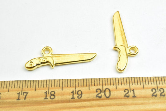 10 PCs Sword Charm Pendant Bead Gold Size 10x29mm Decorative Design Metal Beads 1.5mm JumpRing Opening for Jewelry Making...