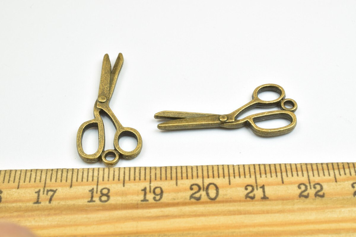 12 PCs Scissor Charm Pendant Bead Bronze/Gold Size 30x14mm Decorative Design Metal Beads 1.5mm Jump Ring Opening for Jewel...