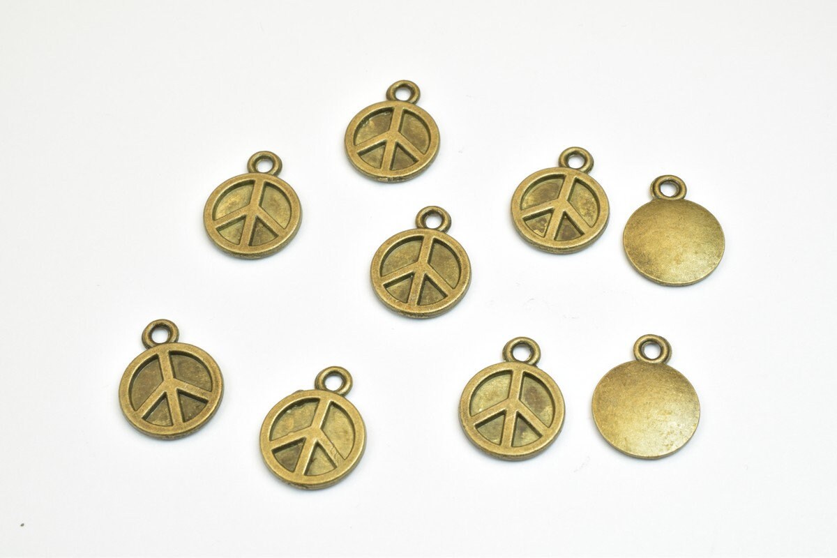 18 PCs Peace Sign Charm Pendant Bronze/Silver Charm Beads Alloy Metal Bracelet Pendant Size 15x12mm JumpRing Size 1.5mm Fo...