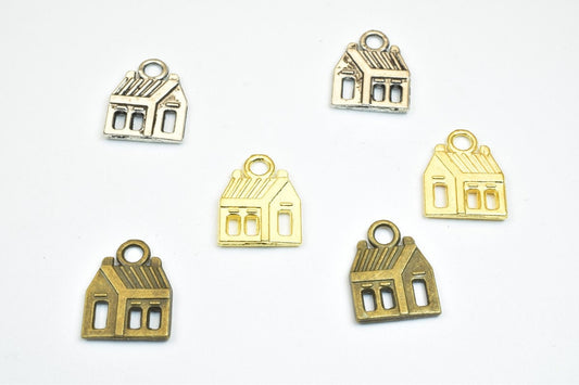 10 PCs House Charm Gold/Antique Silver/Antique Green Alloy Charm Size 17x13.5mm Decorative Design Beads 3mm JumpRing Size...