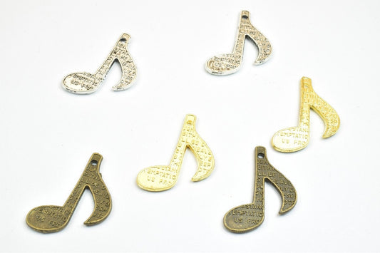 10 PCs Quaver Music Note Charm Antique Silver/Antique Green/Gold Alloy Beads Size 24x18mm Hole Size 0.8mm Metal Beads For...